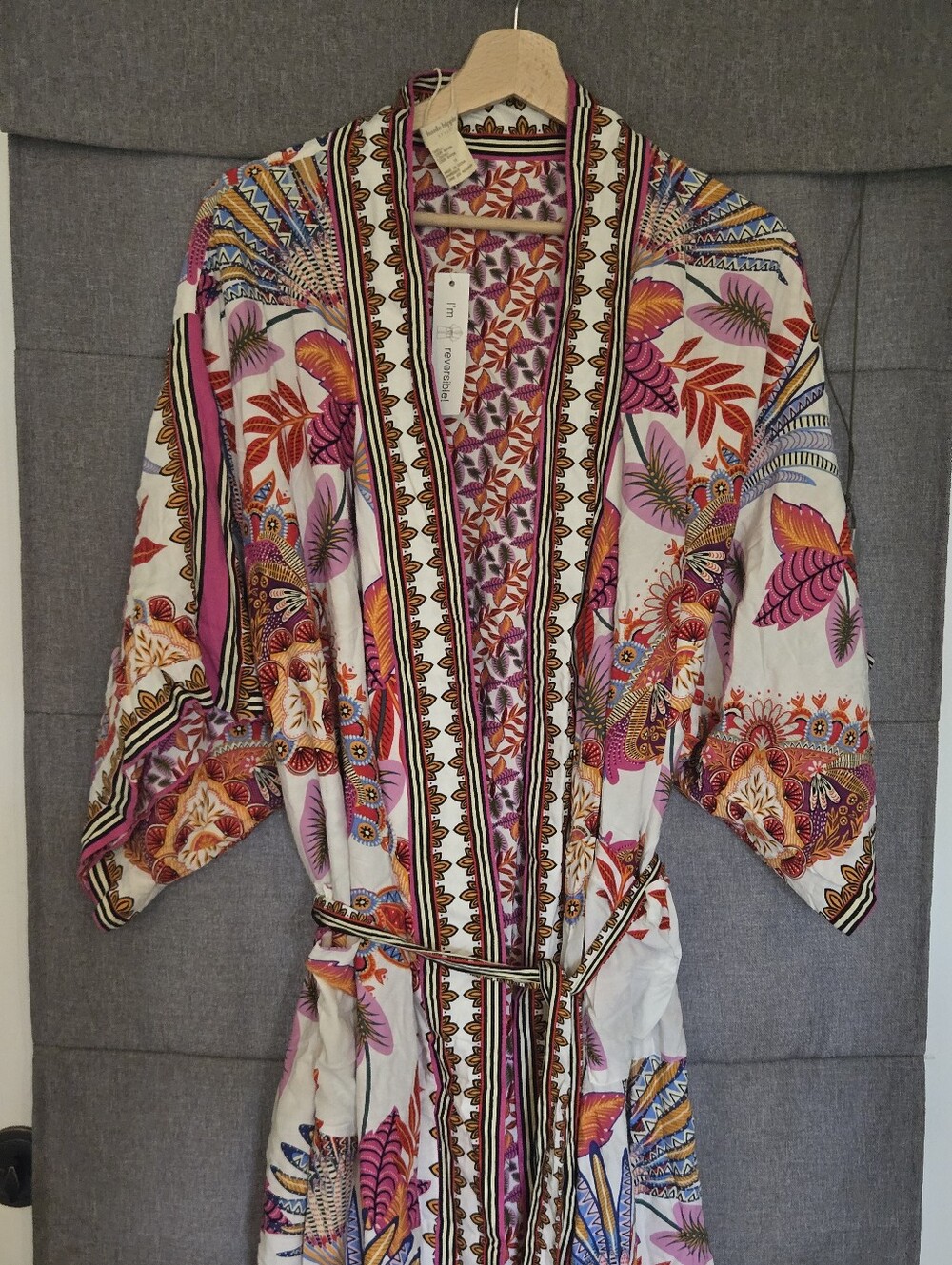 Haute Hippie STYLE Reversible Midi Belted Floral Robe Kimono Rayon 1X - Picture 6 of 9